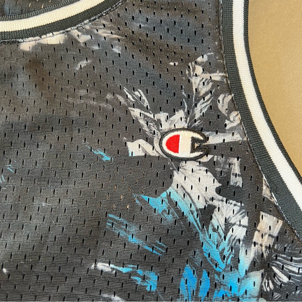 CHAMPION Cropped Mesh Reversible Basketball Jersey Tank Top, Black / Floral, S‎ - Picture 7 of 15